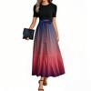 Women's Fashion Casual Belted Short Sleeve Round Neck Printed Elegant Temperament Dresses