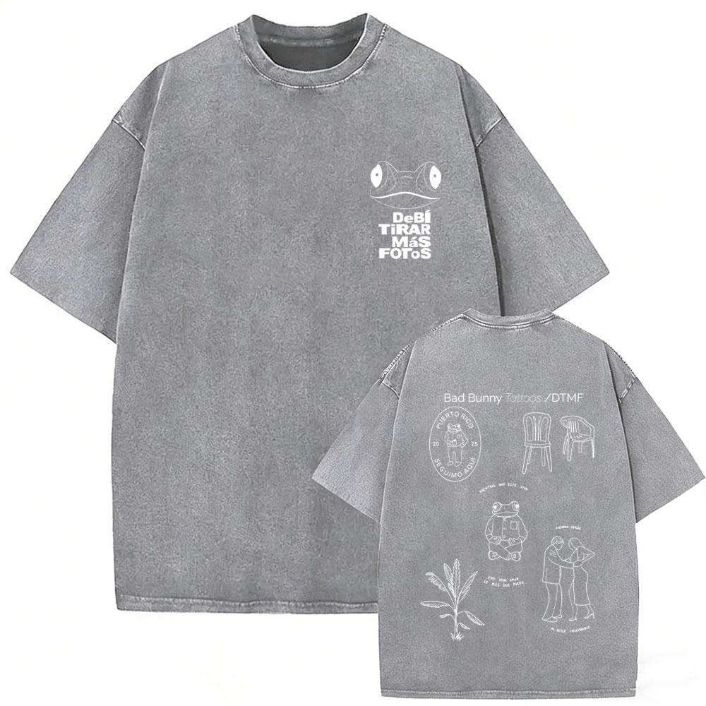 Vintage Acid Washed Rapper Bad Bunny Tshirt Debi Tirar Mas Fotos DTMF Tshirts Men Women Hip Hop Retro Short Sleeves T Shirts