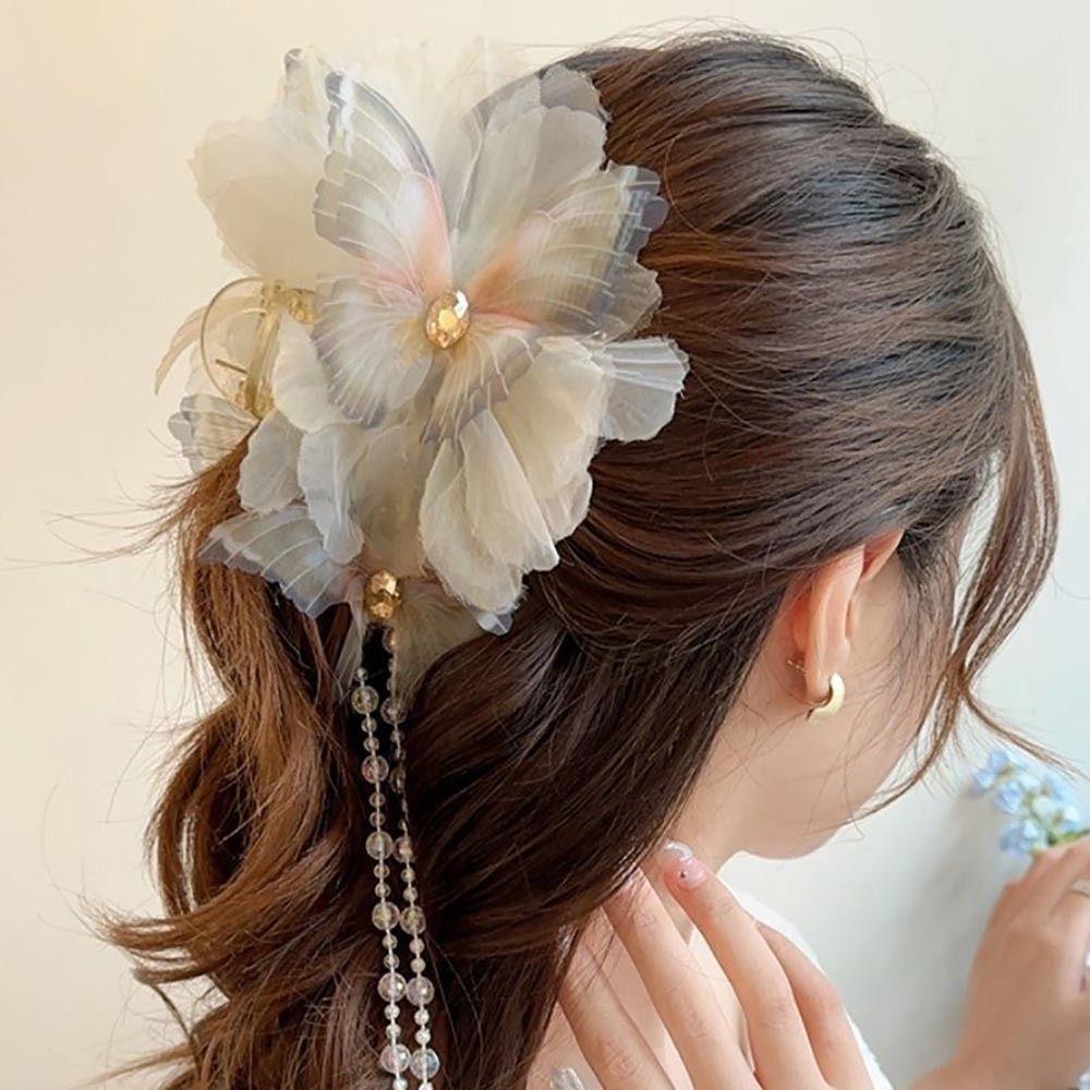 Butterfly Grasping Clip Beads Hair Claw Elegant Shark Clip Girl