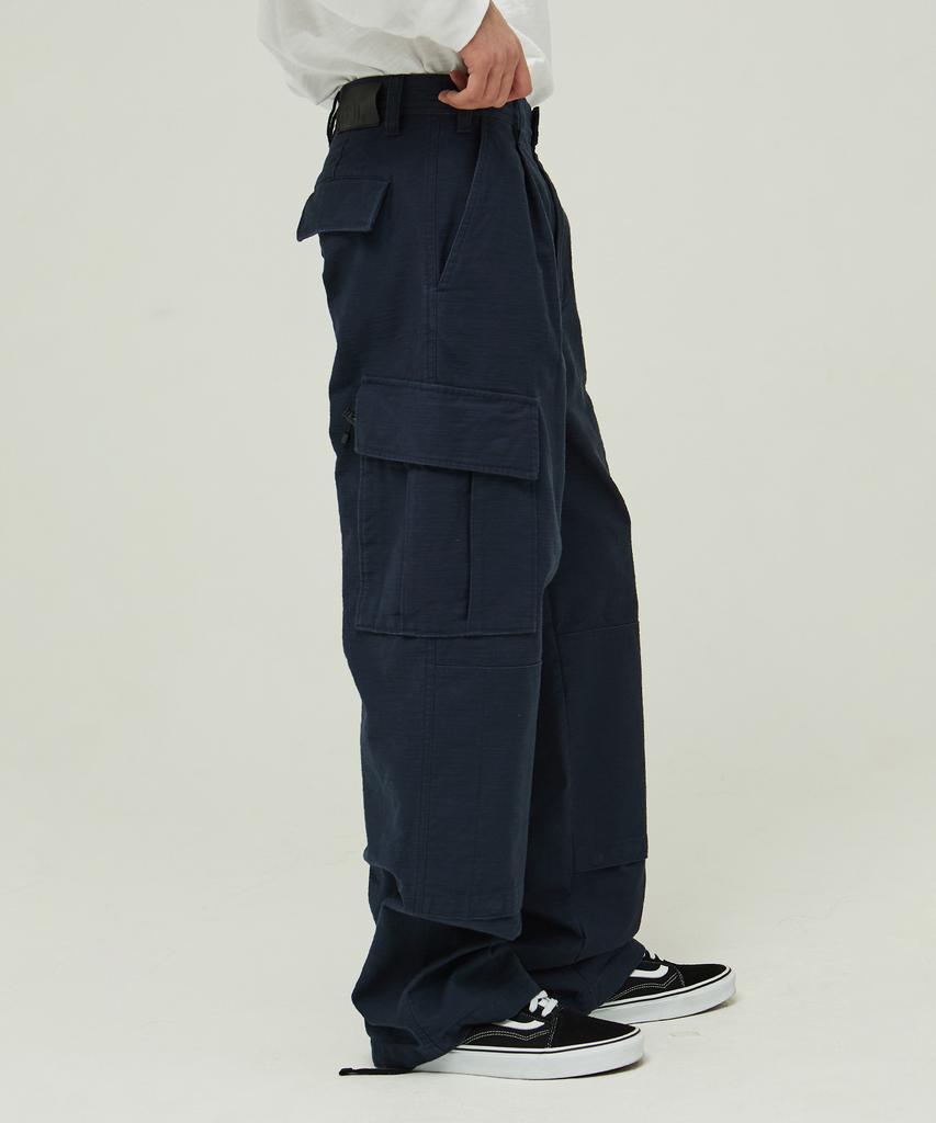 MAGOODGAN Farburn 4411 Satin Cotton Wide Fit Navy Cargo Pants