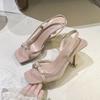 Fashion 2025 Summer New Retro Square Toe Square Buckle Open-Toe Sandals For Women With A One-Strap French Kitten High Heels