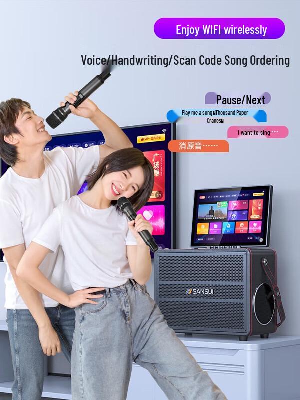 SANSUI 2024 Portable Home KTV Bluetooth Speaker System with Display