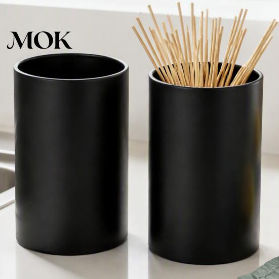 Easy Access Utensil Bin Stainless Steel Chopstick Holder, Matte Black Organizer, Large Sturdy Metal Cutlery Stand Capacity Durable Storage Barrel for