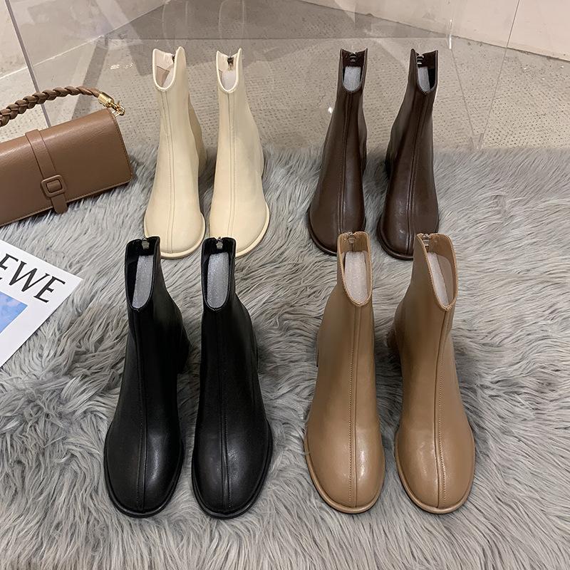 Короткие сапоги на грубом каблуке, женские модные кожаные сапоги с застежкой-молнией сзади, большие размеры, сексуальные сапоги Martin, модные сапоги в стиле темперамент