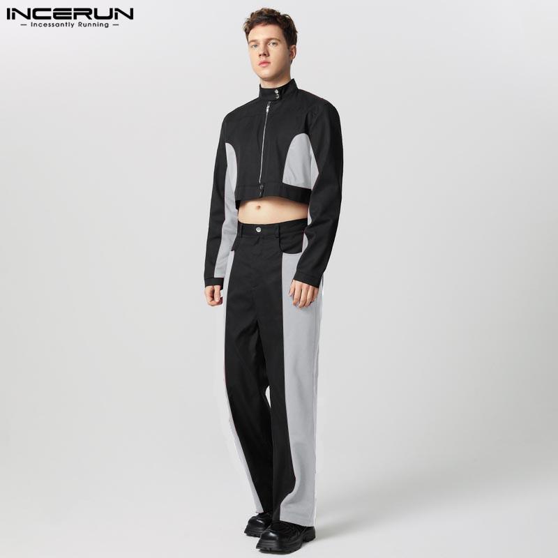 INCERUN Комплекты из двух предметов: мужские укороченные топы с коротким рукавом и длинные повседневные брюки, комплекты карго