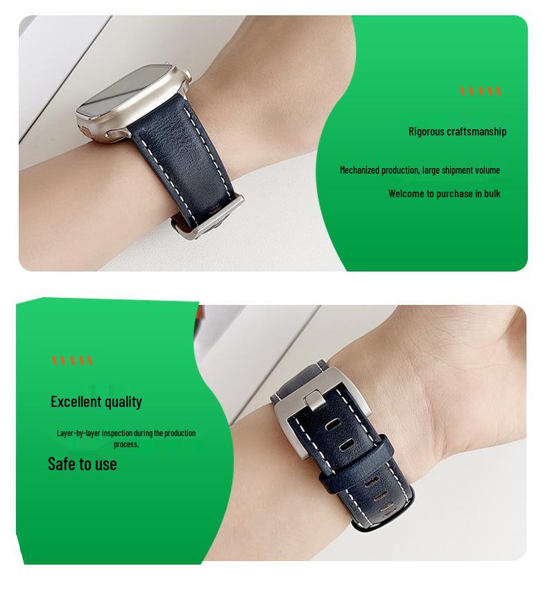 Кожаный ремешок для Apple Watch 2024 - Совместим с iWatch Series 98, Модный Широкий из Натуральной Кожи