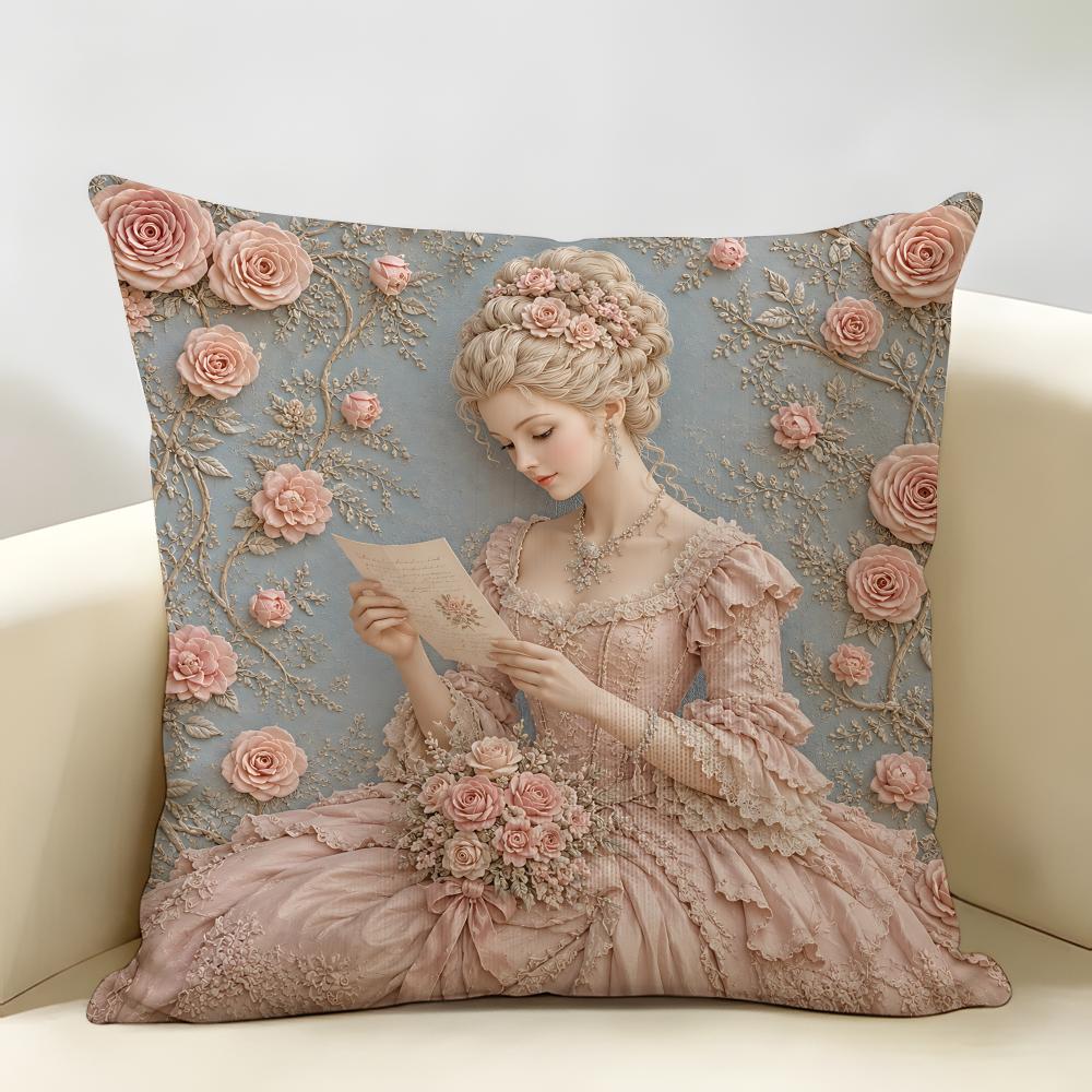 D Rose Floral Vintage French Rococo Cushion Cover Natural Linen Organic Fabric DoubleSided Print Room Sofa Decor Pillow Case