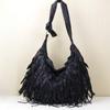 Leather Women's Soft Casual Black Striped Fringe Personality Bag Shoulder Bag Sheepskin Women's Bag
