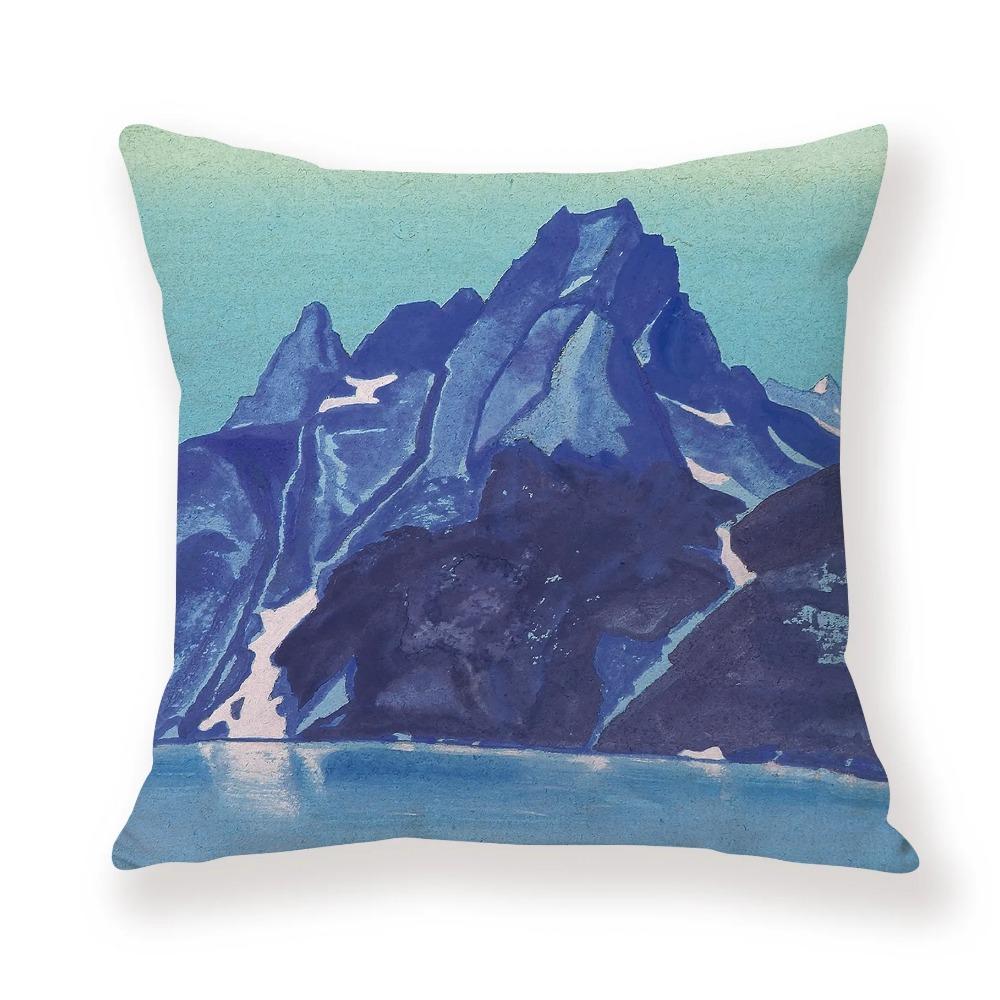Juste de coussin de voiture de canape de Bureau, taie d'oreiller de luxe, украшение дома, мотив ciel coloré de montagne de neige