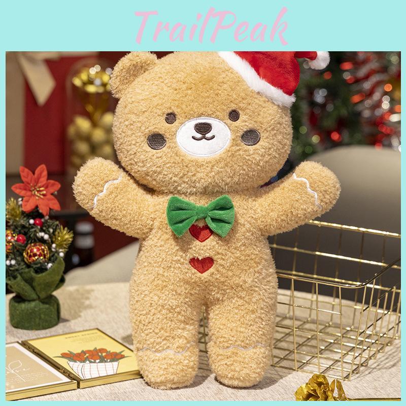 Christmas Bear Plush Toy Doll With Santa Hat For Holiday Decor
