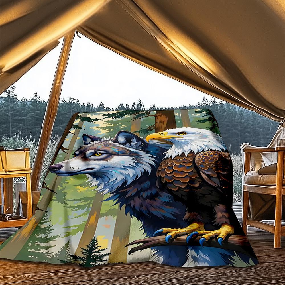 1pc Wolf Eagle Outdoor Blanket, Soft And Comfortable Blanket, Casual Warm Outdoor Blanket, Camping Travel Blanket yy251201127