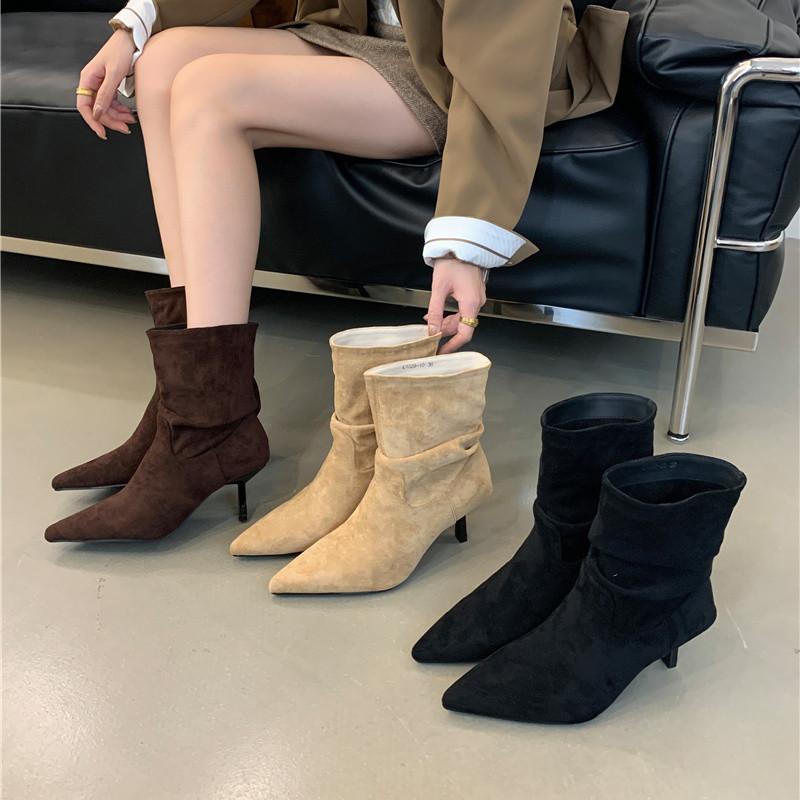 Мода Bailamos Зимний Новый Бренд Женские Ботильоны Мода Острый Носок Дамские Элегантные Ботильоны Челси Обувь Тонкий Высокий Каблук Платье Туфли-лодочки