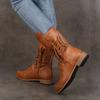 Fashion Woman Mid Calf Boots Women Lace Up Rivet Low Heels Female Zip Footwear Ladies Leather Short Boots Women's Shoes Plus Size