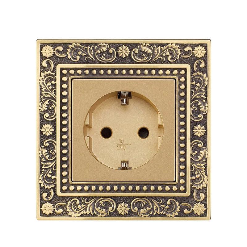 Luxury European Retro Metal Button Switch panel,EU France Standard Copper Wall socket,Universal Light Home Switch Power Outlet