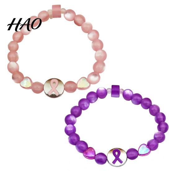 Stretchable Bead Bracelet for Daily Wear Breast Cancer Awareness Bracelets, Ribbon Charm Beads Support Accessory Elastic Bracelet, Encouragement