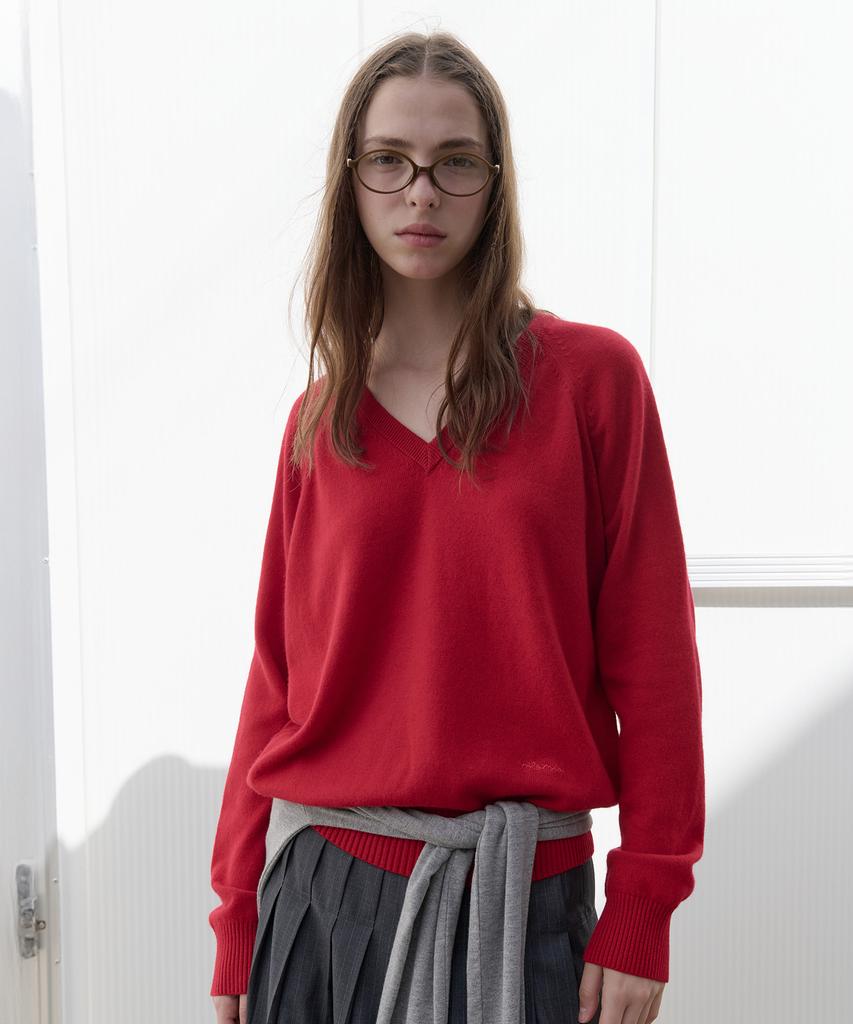 ROLAROLA Wool Blended V Neck Basic Knit Red
