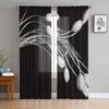 Flower White Tulip Black Tulle Curtains for Living Room Bedroom Kitchen Decor Transparent Sheer Voile Curtains Window Drapes