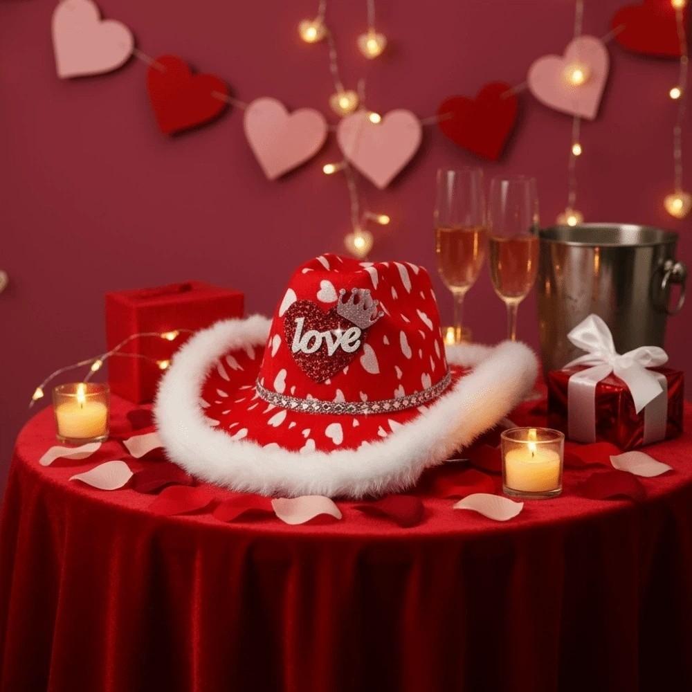 Warmer Cowgirls Top Hat Felt Valentine's Day Party Hat Festival Red Heart Cowboy Cap Masquerade