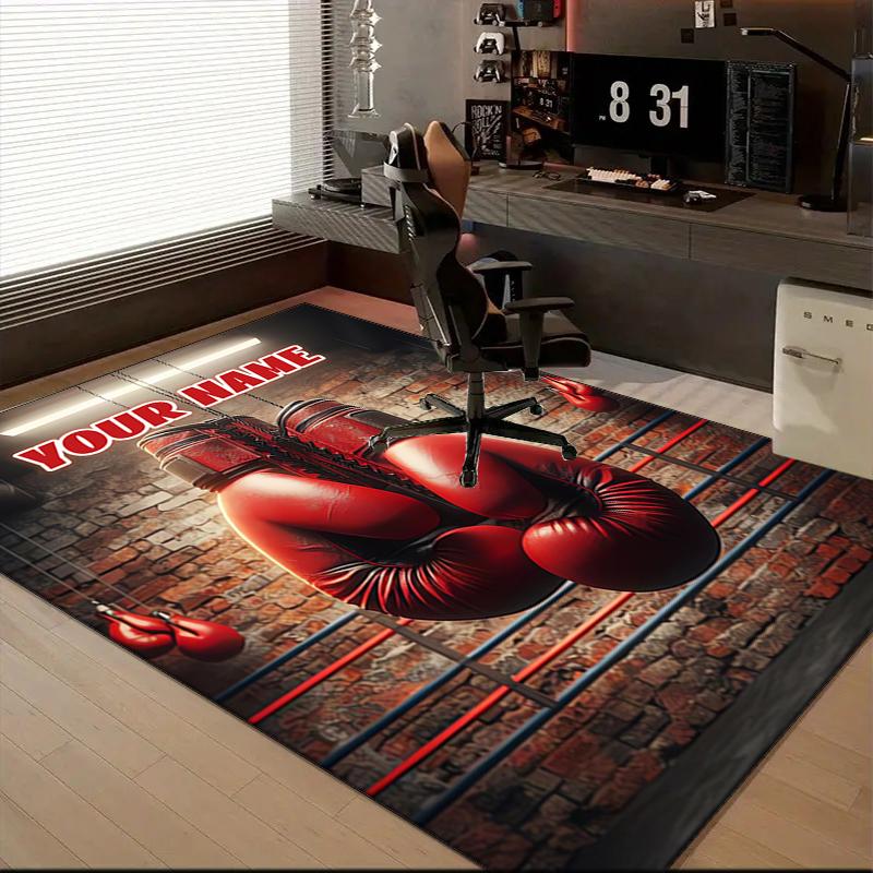1PC Custom Name Gloves Gym Theme Floor Mat Ideal for Living Room, Game Rooms, Office, Bedroom Floor Mat Design