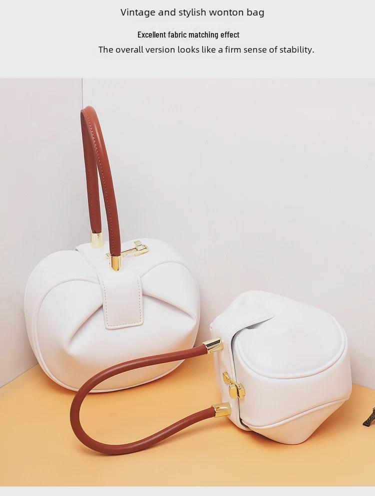 Genuine Leather Women's Wonton Bucket Handbag – Clutch, Shoulder Bag, Small Round Crossbody