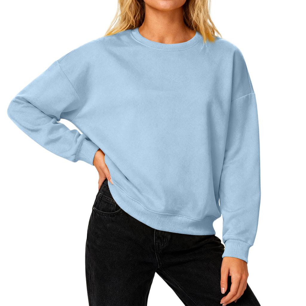 Женский свободный удобный повседневный и модный свитшот с круглым вырезом, рукавами с резьбой, однотонный, с длинными рукавами