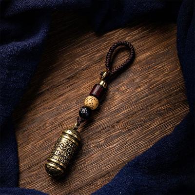 Винтажный полый латунный кулон-цилиндр для сутр в форме бутылки Будды, брелок для ключей автомобиля, подвески на удачу, шнурок для кожаной сумки, кольцо для ключей