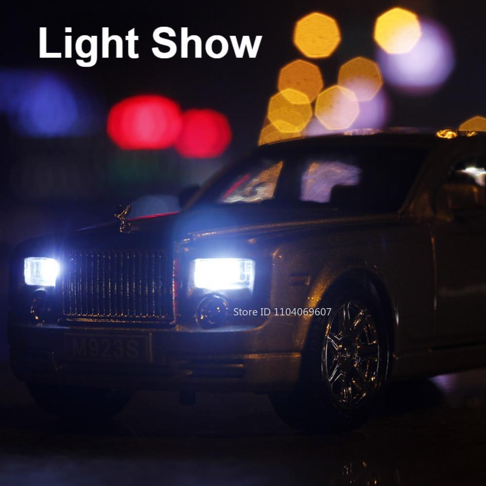 1:24 Модель игрушечной машины Rolls Royce Phantom, литой под давлением сплав, имитация звука и света, инерционный механизм, коллекционные игрушки, транспортное средство для детей, подарки
