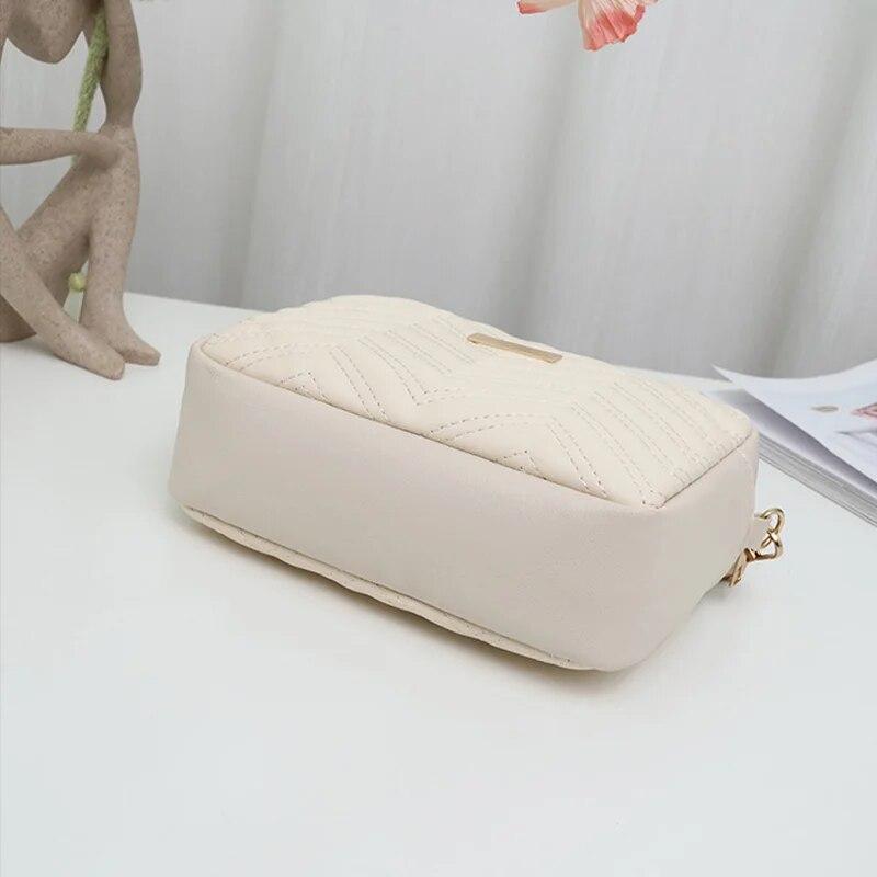 Rilibegan Embroidered Camera Bag Pu Material Casual Compact Square Bag Versatile Single Shoulder Bag Printed Shoulder Belt