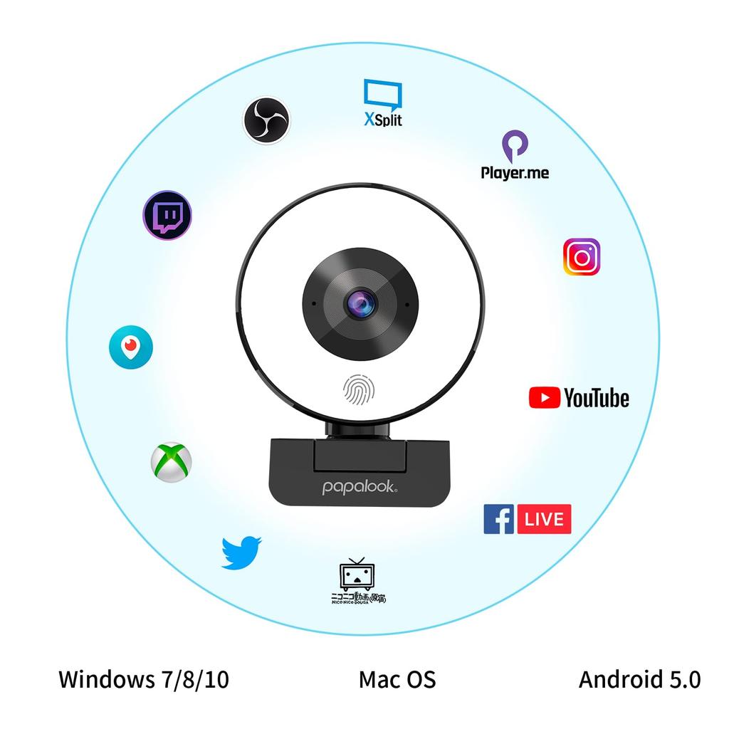 Веб-камера PAPALOOK со светодиодом HD1080P, 3 уровня яркости, штатив, автоматическая подсветка, потоковая передача в реальном времени, внешний веб-сайт от Streaming