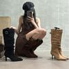 Autumn and Winter 2025 Thin Heel Pile Boots Pointed Belt Buckle High Heel Suede High Boots