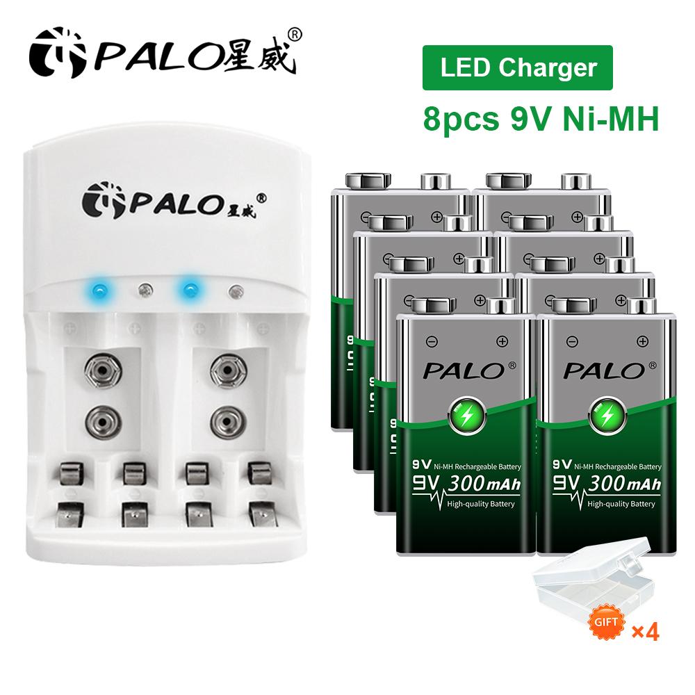 PALO 9 В 300 мАч NiMH аккумуляторная батарея + зарядное устройство для AA AAA 9 В Ni-MH Ni-Cd аккумуляторы Устройство быстрой зарядки