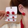 Red Elegant Ear Studs Set Girl Gift Simple Wine Red Beans Ear Studs Ins Fashion Versatile Temperament Net Red Same Ear Ring Ear Ornament