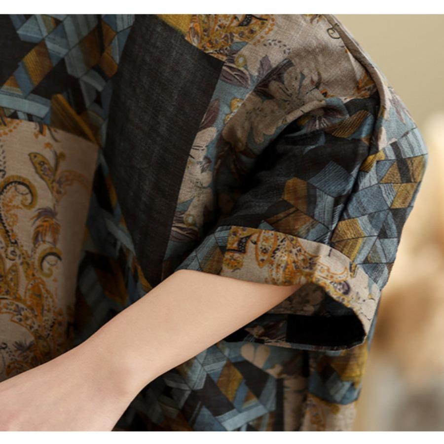 Летняя свободная футболка с круглым вырезом и рукавом три четверти