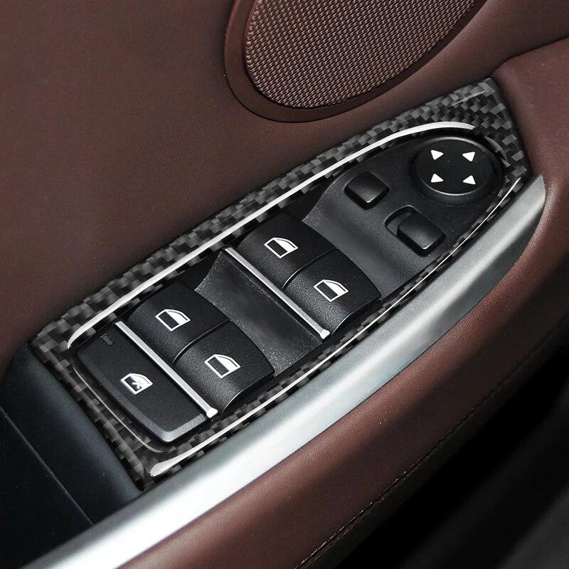 4PCS For BMW F07 5GT 2011-2017 Carbon Fiber Car Window Lifter Control Frame Window Switch Decor Armrest Panel Sticker Accessorie