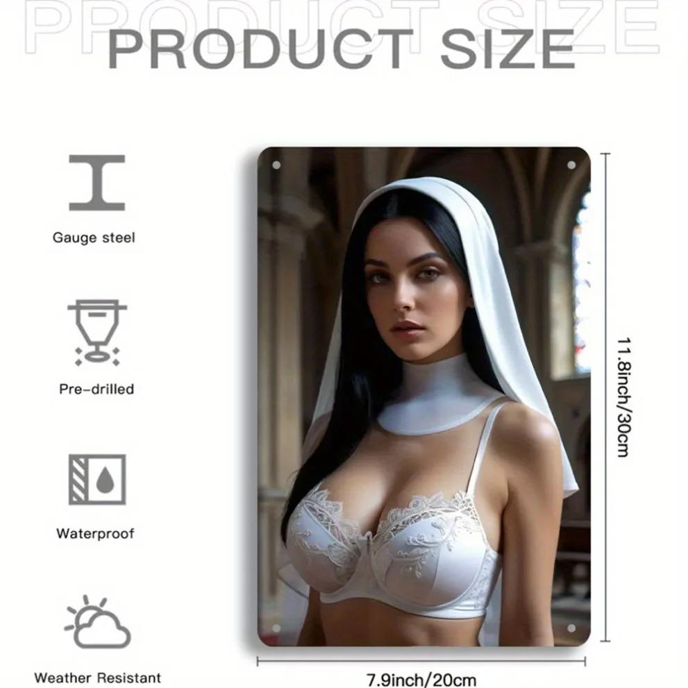 Металлическое настенное искусство 'Церковь Мечты' 8x12" - Элегантный религиозный декор для дома, Настенное панно 'Кружевной Вуаль Монахини'