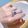 Fashion 18K White Gold Pear 7*10MM Aquamarine Sapphire Faceted Gemstone Ring Anniversary 925 Sterling Silver Jewelry