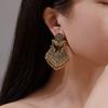 Ethnic Style Retro Pattern Earrings Carved Water Drop Bell Tassel Earrings Female Jewelry