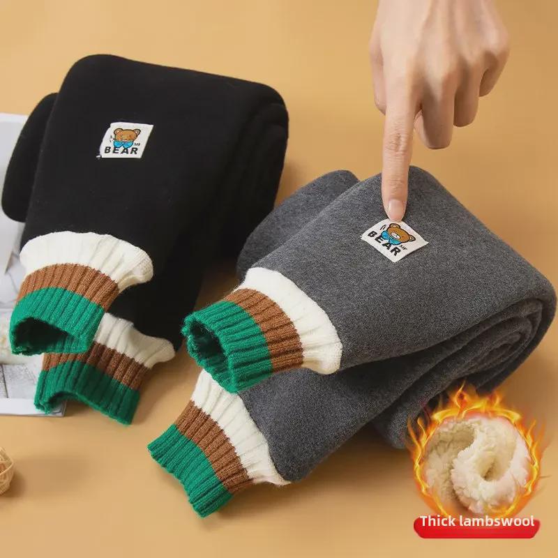 Стильные черные зимние леггинсы с бархатной подкладкой для девочек - теплые и уютные брюки для детей