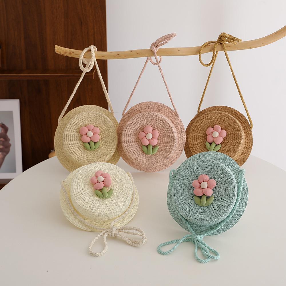 Handmade Woven Crossbody Bag Solid Color Storage Basket New Messenger Bag  Children