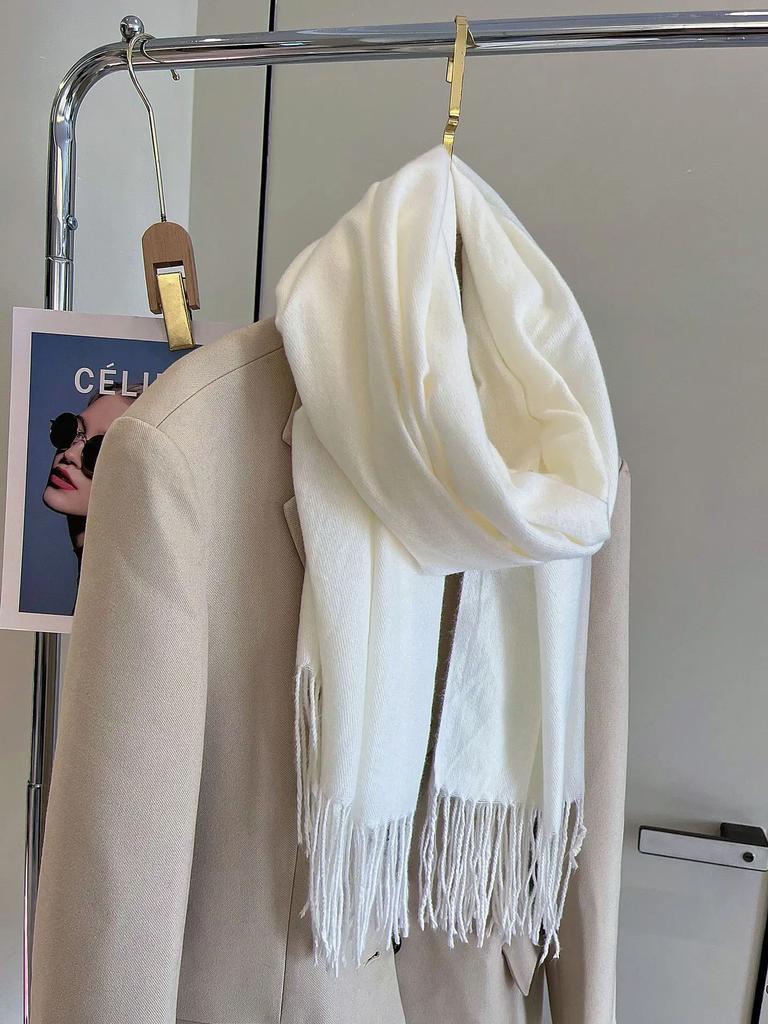 Versatile Fringed Solid Color Wool-Like Scarf For Women 2023 New Autumn Winter Prom Red Scarf Wholesale Warm Shawl