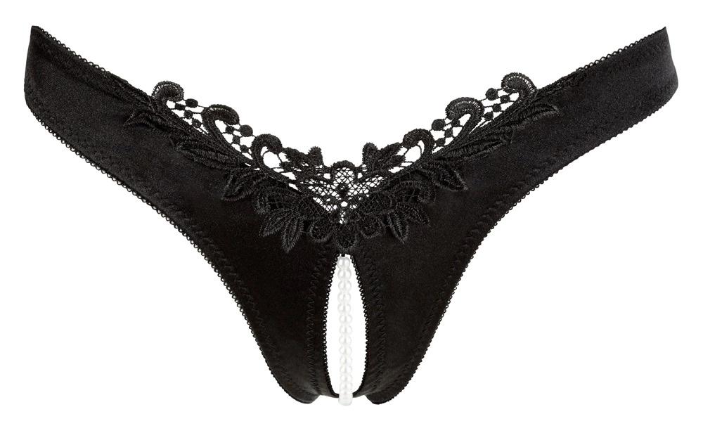 Cottelli Lingerie - Sexy Satin Panties With Pearls In The Crotch Black L