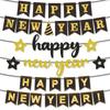 New Year'S Day Theme Party Decoration Banner Black Gold Star Hat Bronzing Flag