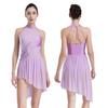 Women Applique Lyrical Contemporary Dancewear High-Low Mesh Splice Skirted Fancy Skating Costume Ballet Dresses Dancing Party