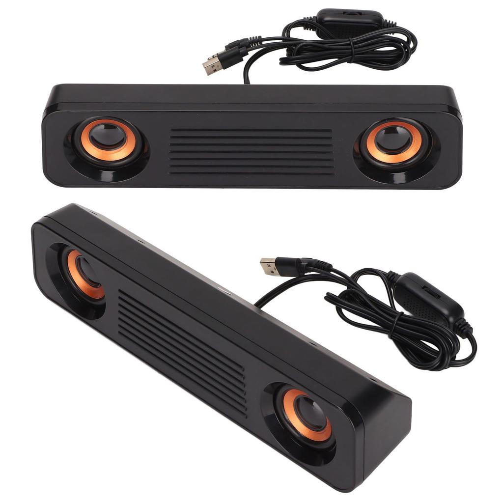 TV Soundbar USB Powered Plug HiFi Stereo Subwoofer TV Speaker Long Speaker for TV Desktop Computer 3.5mm