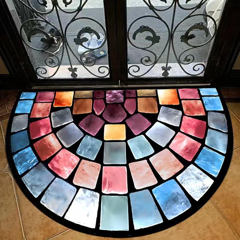 60*90cm Colorful Geometric Door Mat, Polyester Non-Slip Indoor Entrance Rug, Soft and Thick, Hand Washable, for Home Decor, Porch and Living Room