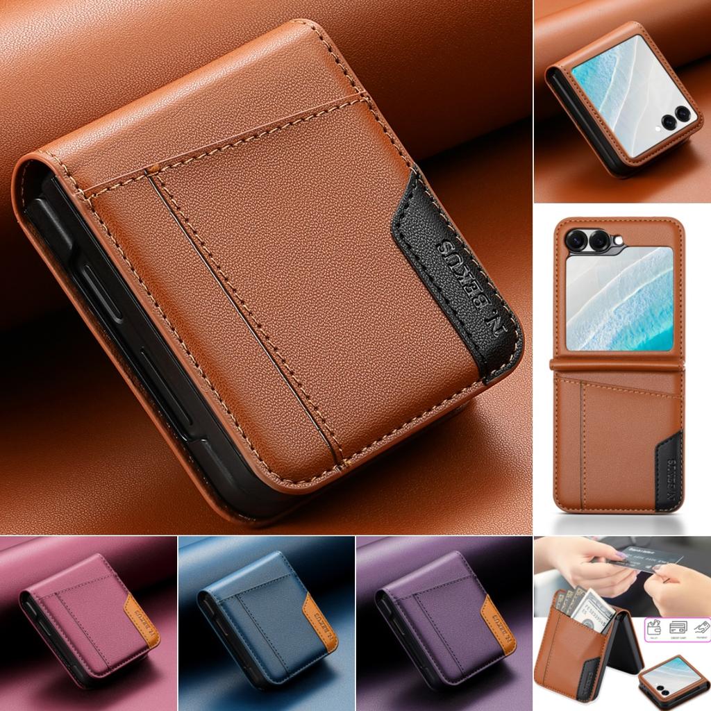 Flip Leather Phone Case For Samsung Galaxy Z Flip 7 FE 6 5 4 3 5G Flip7 Flip6 Wallet Card Holder Phone Bag Book Cover Etui