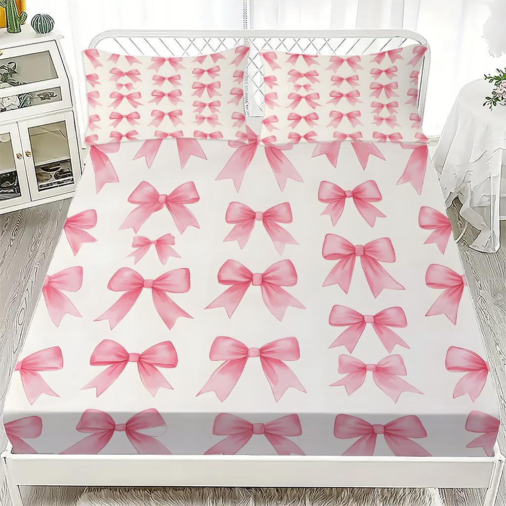 Bowknot Personalized Fitted Sheet Set Bowknot Personalized Bedding Set Comfortable Skin Friendly Cute Style 180x220cm