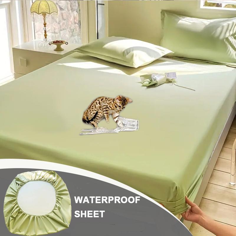 Водонепроницаемый комплект простыней(1*Простыня на резинке+2*Наволочка),Однотонная мягкая простыня Водонепроницаемый и пыленепроницаемый наматрасник