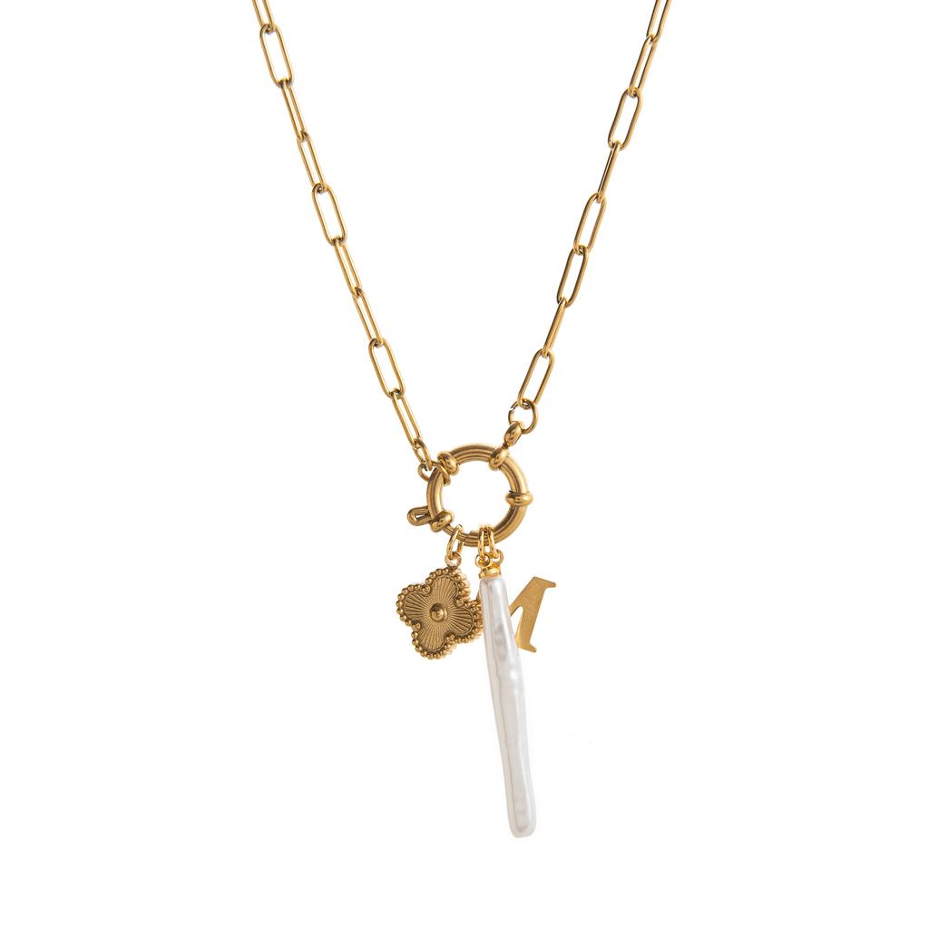 Retro Fish Boots Flower Loop Necklace with Multiple Pendants DIY Boots Love Pearl Plated 18K Gold Color Preserving