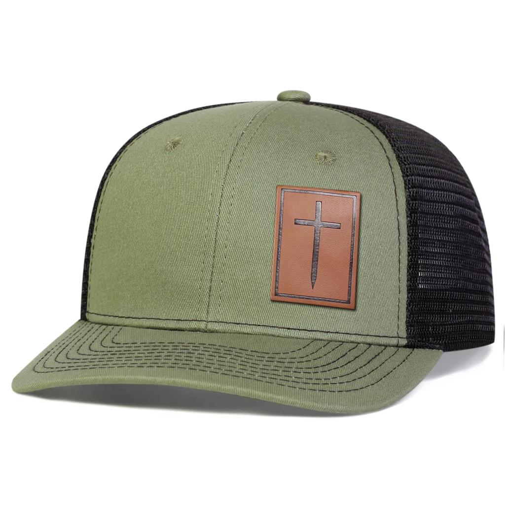 Unisex Cross Brown Leather Label Baseball Net Caps Outdoor Adjustable Spring and Summer Casual Sunscreen Hat